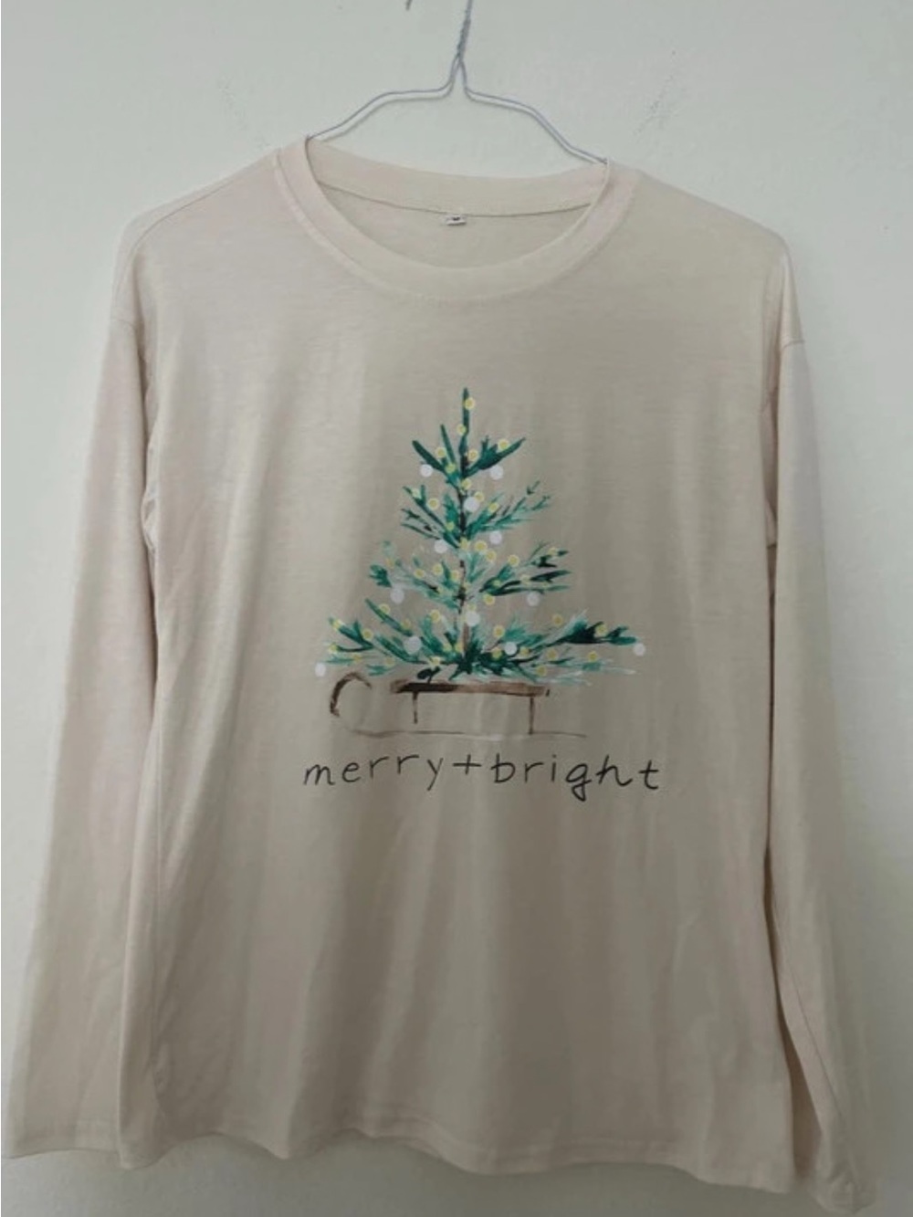 Merry + Bright Cream Holiday Long-Sleeve Tee